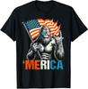 Bigfoot Merica Rock American Flag Patriotic Unisex T-Shirt