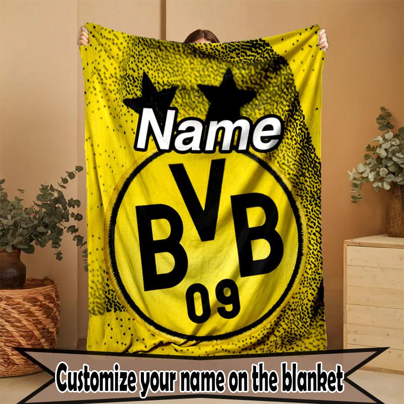 Custom Name Personalized Borussia Dortmund Print Blanket, Home Decor, Bedroom, Sofa, Camping, Couch, Gifts for Birthday Christmas