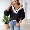 Women S Loose Fit V Neck Beaded Long Sleeve Pullover Sweater