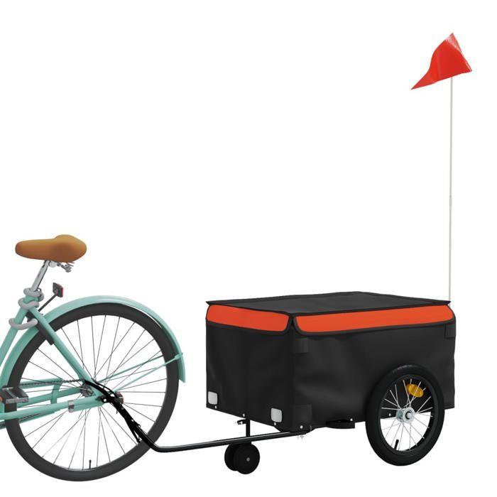 VidaXL Remorque de Vélo, Chariot de Transport avec Barre d'Attelage, Remorque de Bicyclette avec Drapeau pour Bagage, Noir 94103