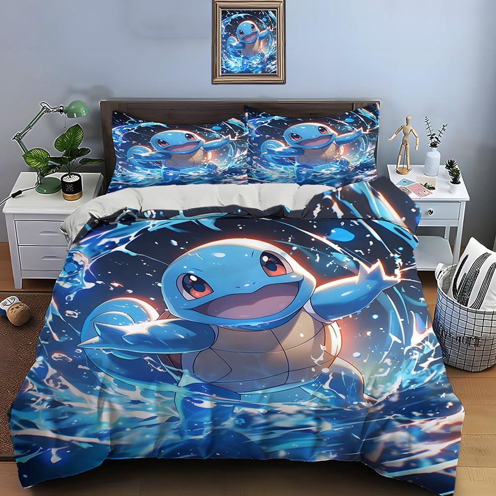 

10 размеров Комплект постельного белья с принтом Покемона Сквиртла 3 предмета Набор Кровать Кинг-сайз Наволочка Покрывало для взрослой спальни Комплект для кровати в подарок EU Twin 135X200cm