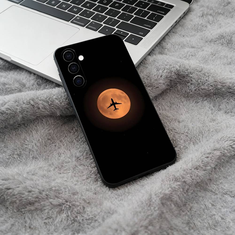 Aircraft & Sky Black Soft Silicone Phone Case for Samsung Galaxy A73, A71, A72, A70, A53, A52, A51