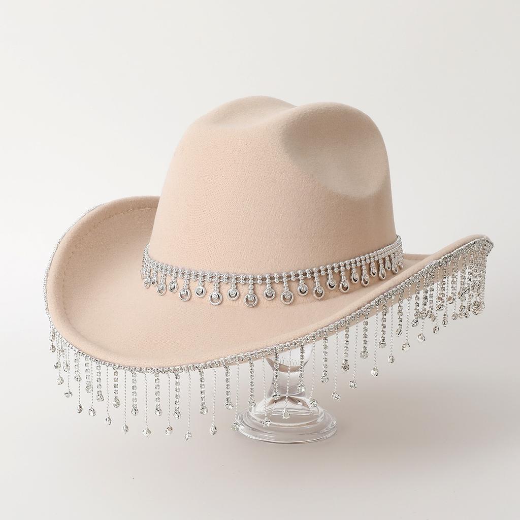 European and American rhinestone tassel water drop western cowboy top hat party holiday jazz hat