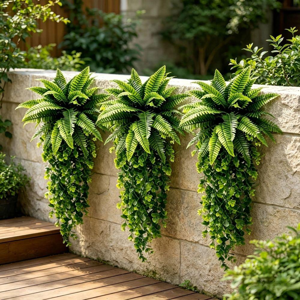 Real Touch Artificial Persian Fern Leafs Plastic Artificial Fern Hanging Plant Outdoor Garden