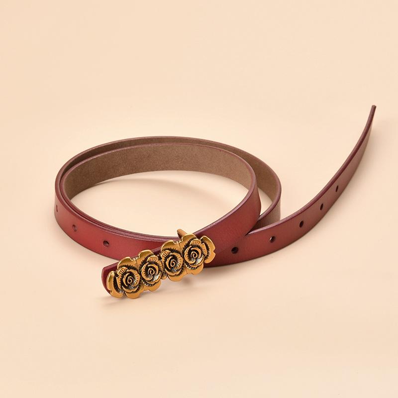 Women's Retro Belt Casual Pants Jeans Real Leather Belt Women's Dress Smooth Buttons Versatile