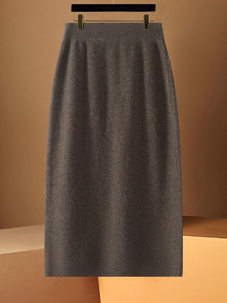 Women's High-Waist 100% Wool Knit Midi Bodycon Skirt - Autumn/Winter Collection