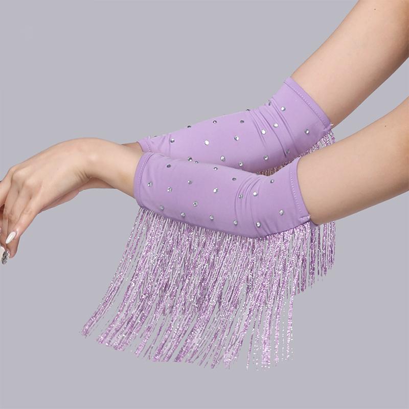 Women Latin Dance Stage Outfit Fringed Sleeves Shiny Rhinestone High Elastic Slim Fit for Dance Performance Competition Party Events