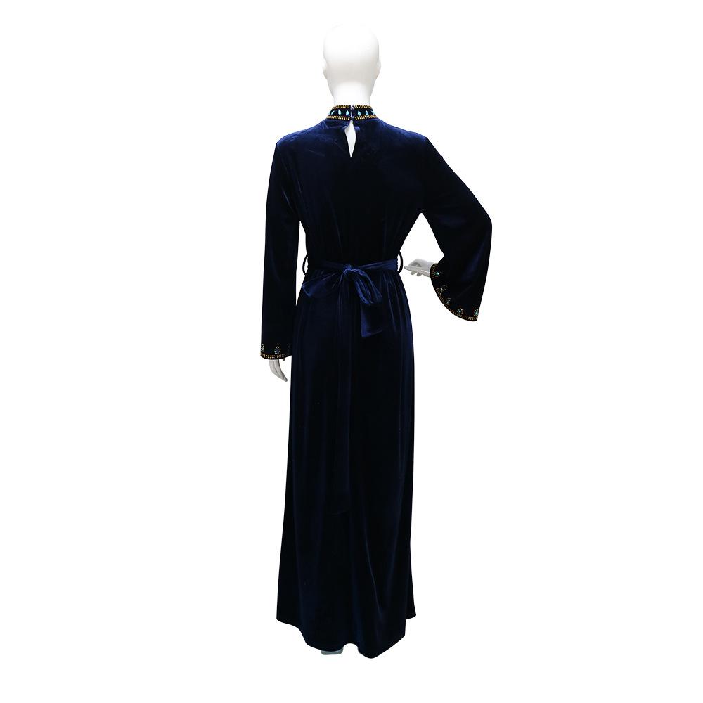 Women's Blue Water Drop Rhinestone Suede Evening Gown Robe