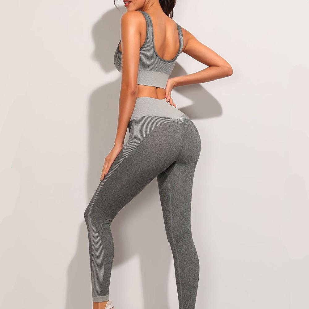 3pcs Seamless Women Yoga Suit Long Sleeve Coat Vest Leggings Fitness Tracksuit Gym Sportswear Clothing Set Tracksuits Black Grey, M
