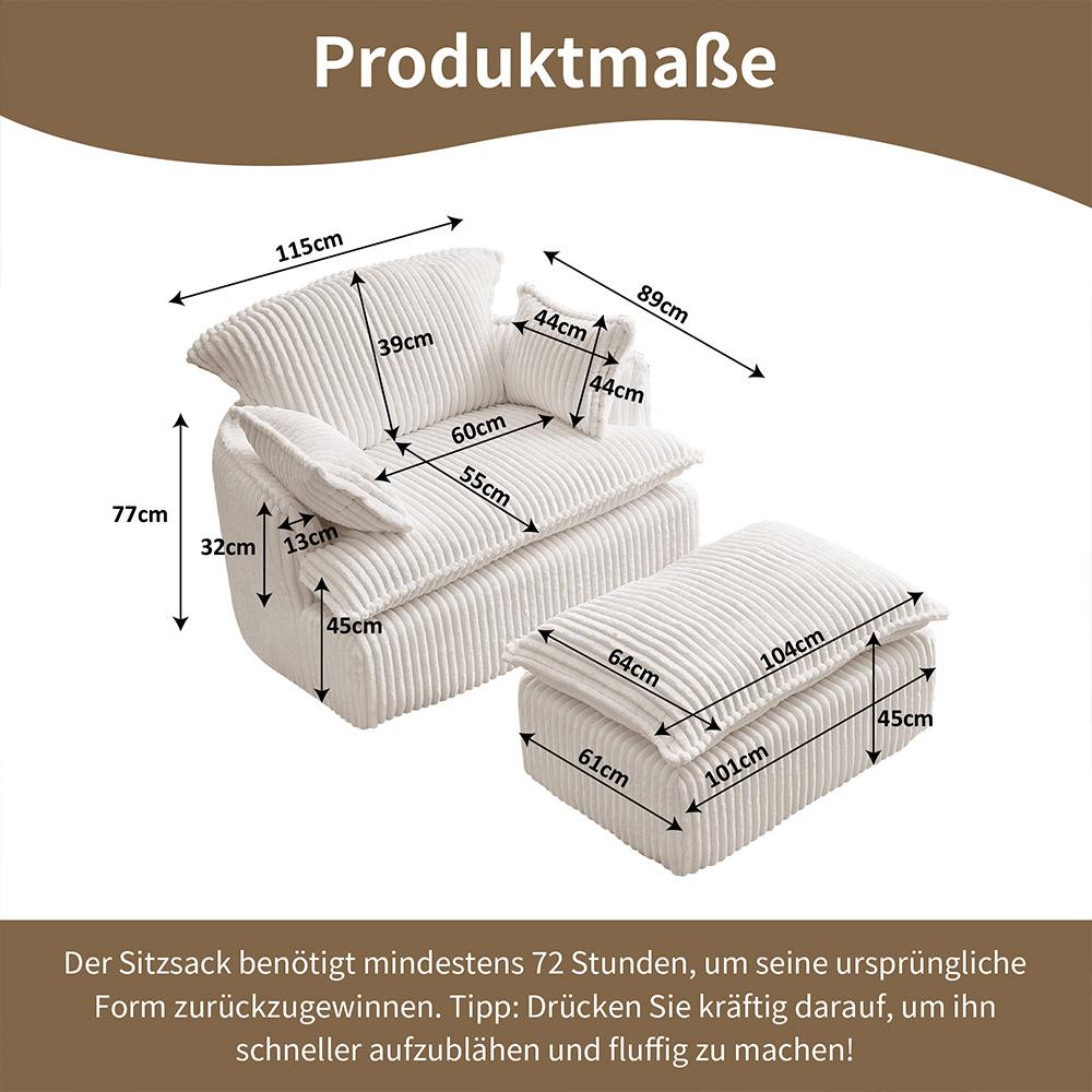 Soft single sofa with backrest and armrests, made of flannel and 30D high-resilience foam