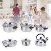 Cookware Set Stainless Steel Kitchen Pots and Pans Set with Tea Kettle Glass Lids for Cooking Frying Boiling Stewing