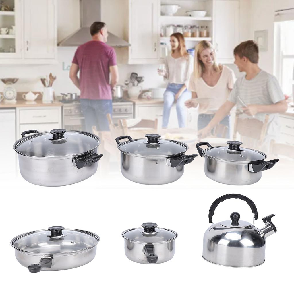 Cookware Set Stainless Steel Kitchen Pots and Pans Set with Tea Kettle Glass Lids for Cooking Frying Boiling Stewing