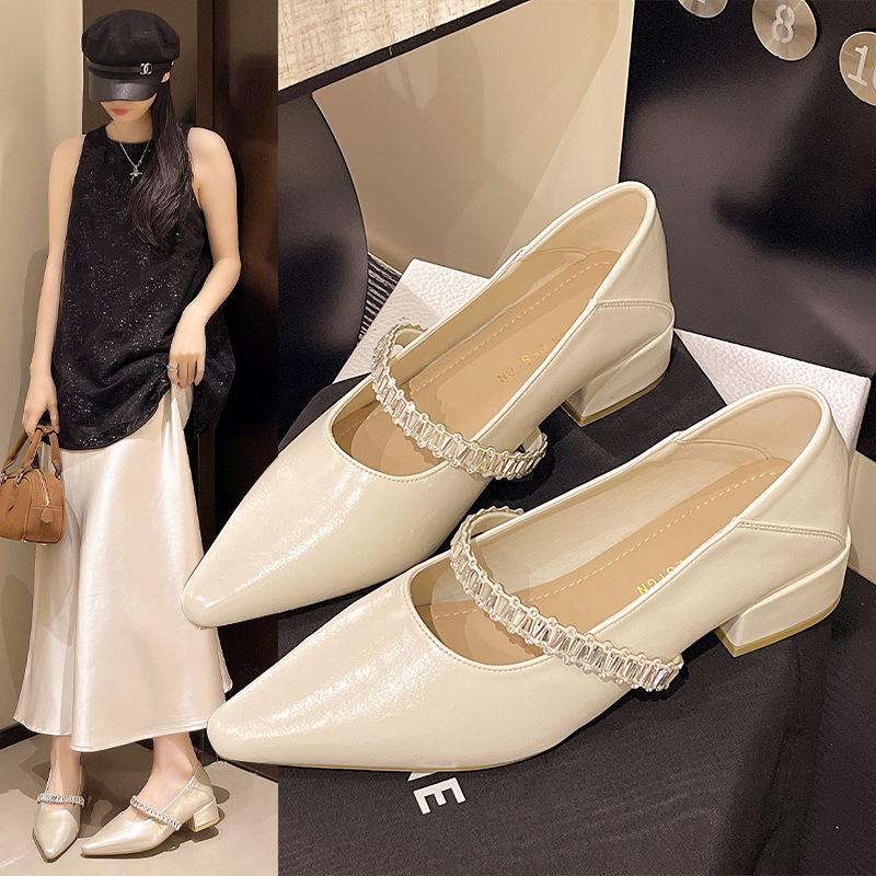French Fairy Pointed High Heels Summer Temperament All-match Thick Heel Single Shoes Women's Shoes