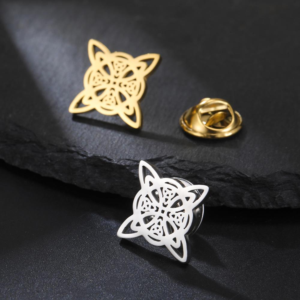 Dawapara Witch Knot Brooch Pins Celtics Trinity Knot Triquetra Symbol Good Luck Sacred Geometry Wiccan Jewelry Stainless Steel