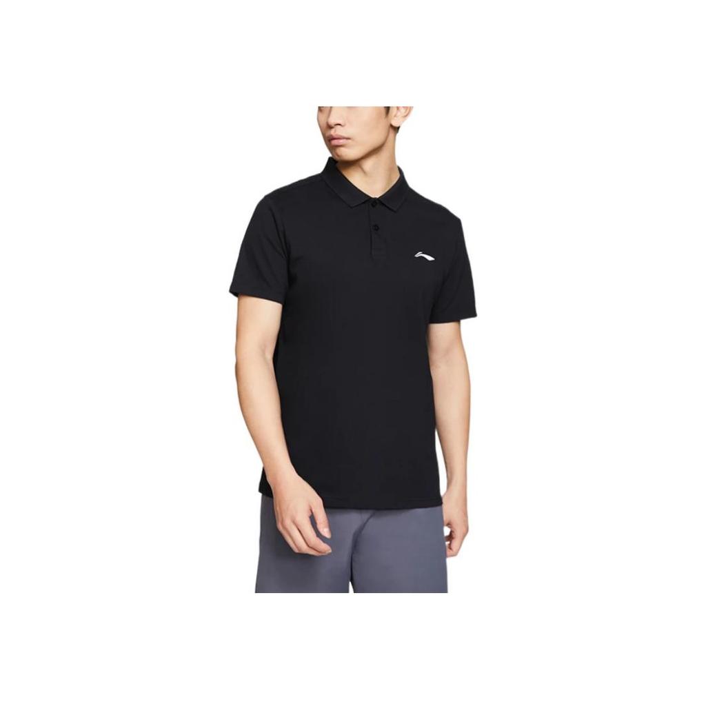 Li-Ning Fitness Series Logo Print Polo Shirt Men Tops Black APLS069-1