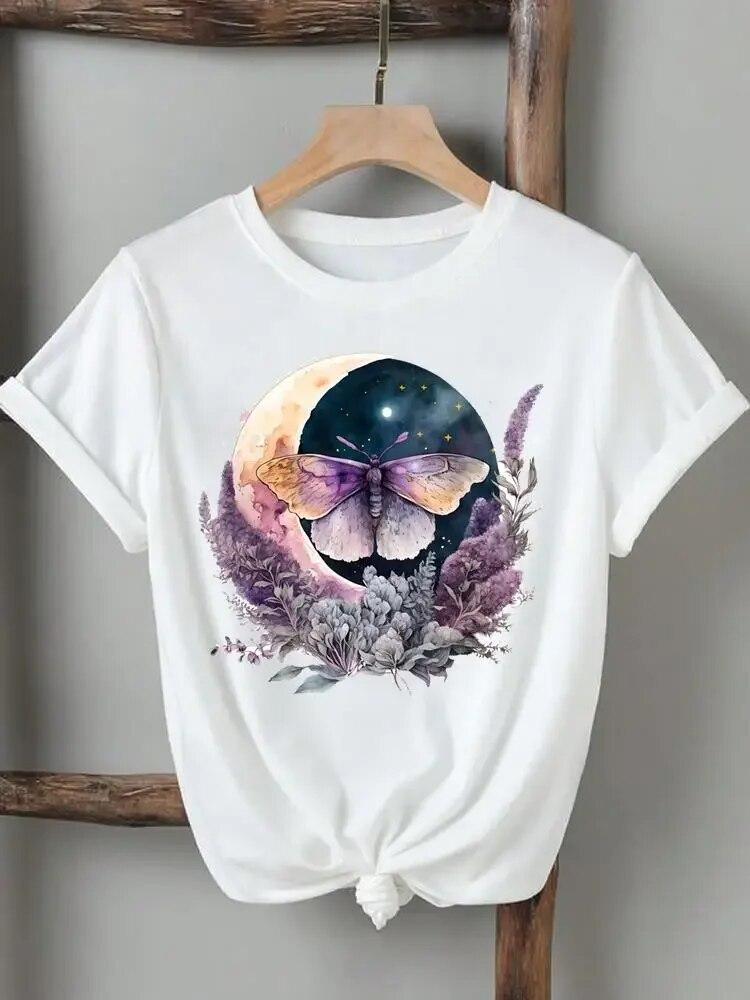 Women Lady Tshirts Printed Fashion Casual Tee Flower Wing Butterfly 90s Short Sleeve Graphic T Top Clothing Printing T-Shirt Unisex