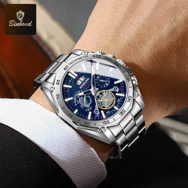 BINBOND Top Brand Business Luxury Quartz Mans Watches Fashion Creative New Stainless Steel Waterproof Casual Men Wristwatch.