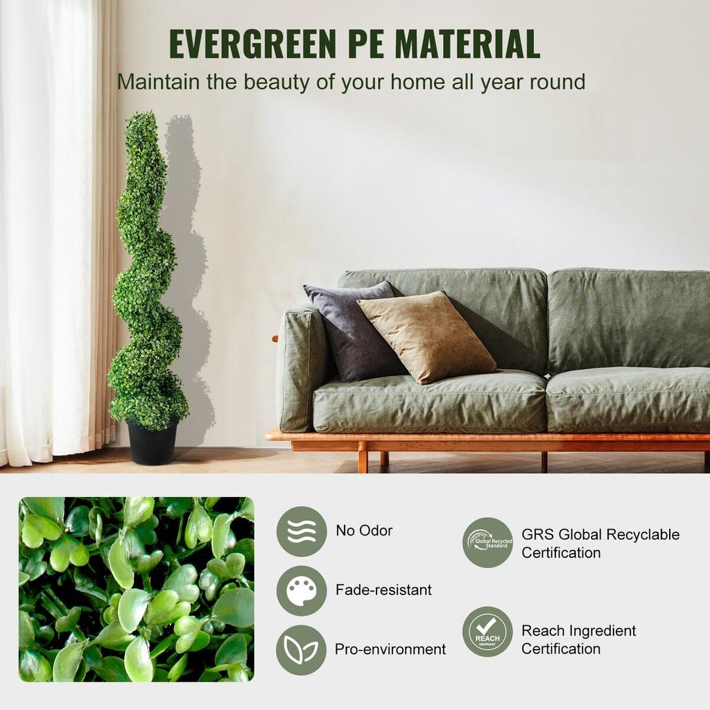Artificial Topiaries Boxwood Trees, 4ft Tall (2 Pieces) Faux Topiary Plant Outdoor, All-year Green Feaux Plant w/ Replaceable Leaves for Decorative
