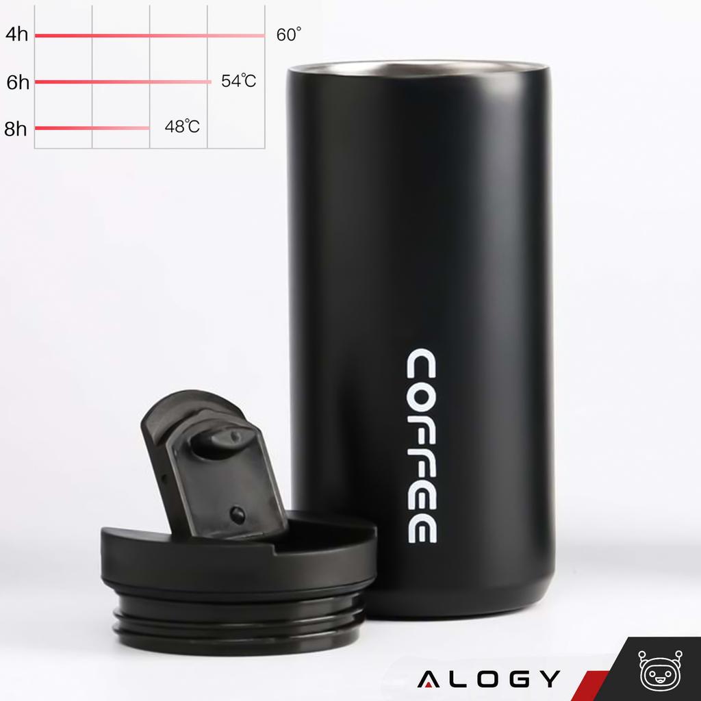 Termos Kubek Termiczny Butelka Bidon 400Ml Do Kawy Herbaty Yerba Mate Alogy Stalowy Czarny