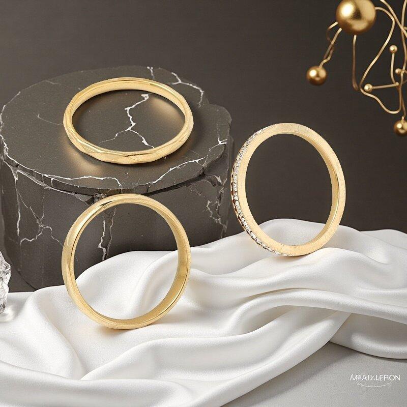 Korean version of new rust steel full diamond smooth plain ring rhombus fashion women's three-piece ring batch