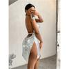 Women Nightclub Backless Metallic Sequin Spaghetti Strap V Neck Halter Split Dress Elegant Party Dress For Evening Wear