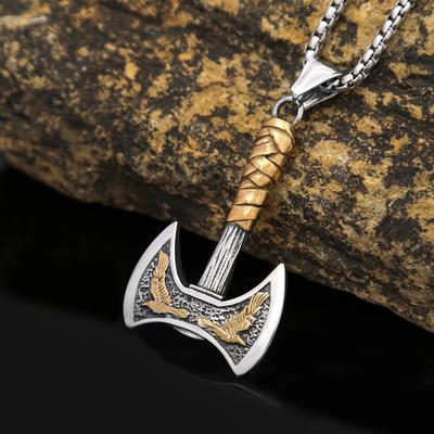 Halskette mit Rabenaxt-Anhänger aus Titanstahl, personalisierte Vintage-Halskette für Herren aus Edelstahl