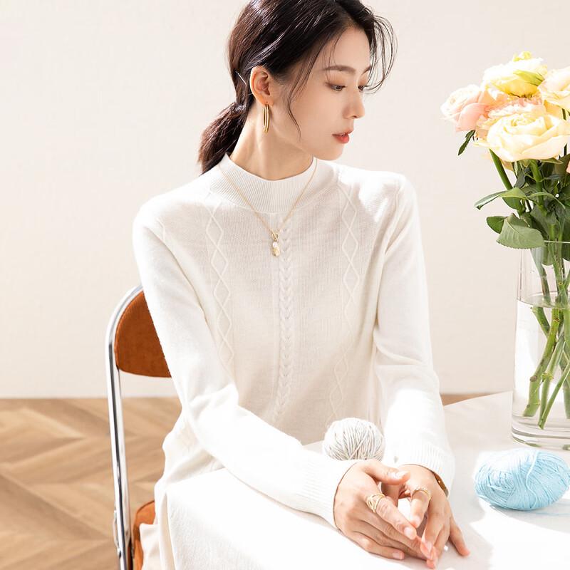 TUHUANG Women's Pure Wool Solid Half-Turtleneck Sweater