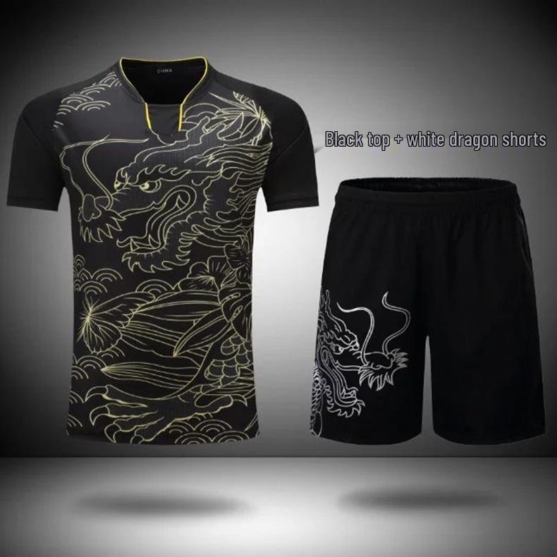 Unisex Schnelltrocknendes Drachenmuster Tischtennis-Uniformset - Sommer Kurzarm Sporttrikot für Training & Wettkampf