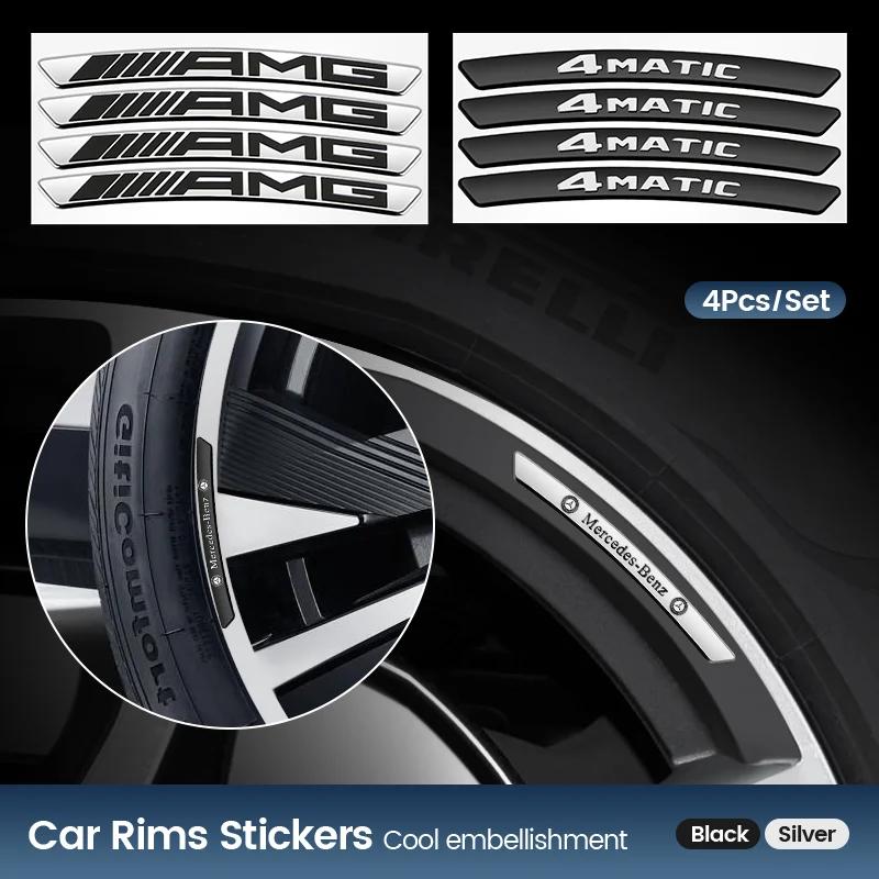 2025 Hot 4pcs Car Wheel Hub Sticker Tire Rim Metal Alloy Strips For Mercedes Benz AMG W206 W204 W205 W212 W213 W221 W222 W223 W2