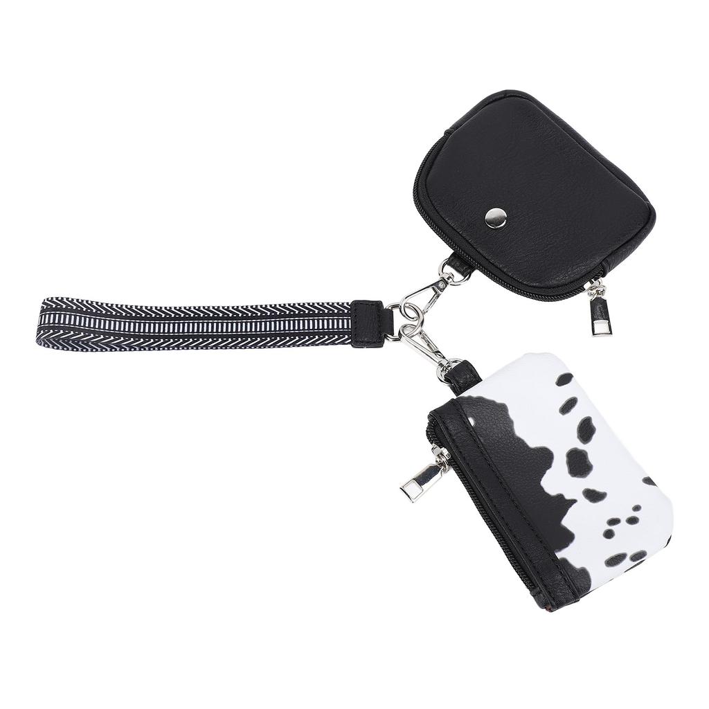 Mini Zip Wristlet Wallet Water Resistant Detachable Fashionable Dual Pouch Coin Purse Keychain for