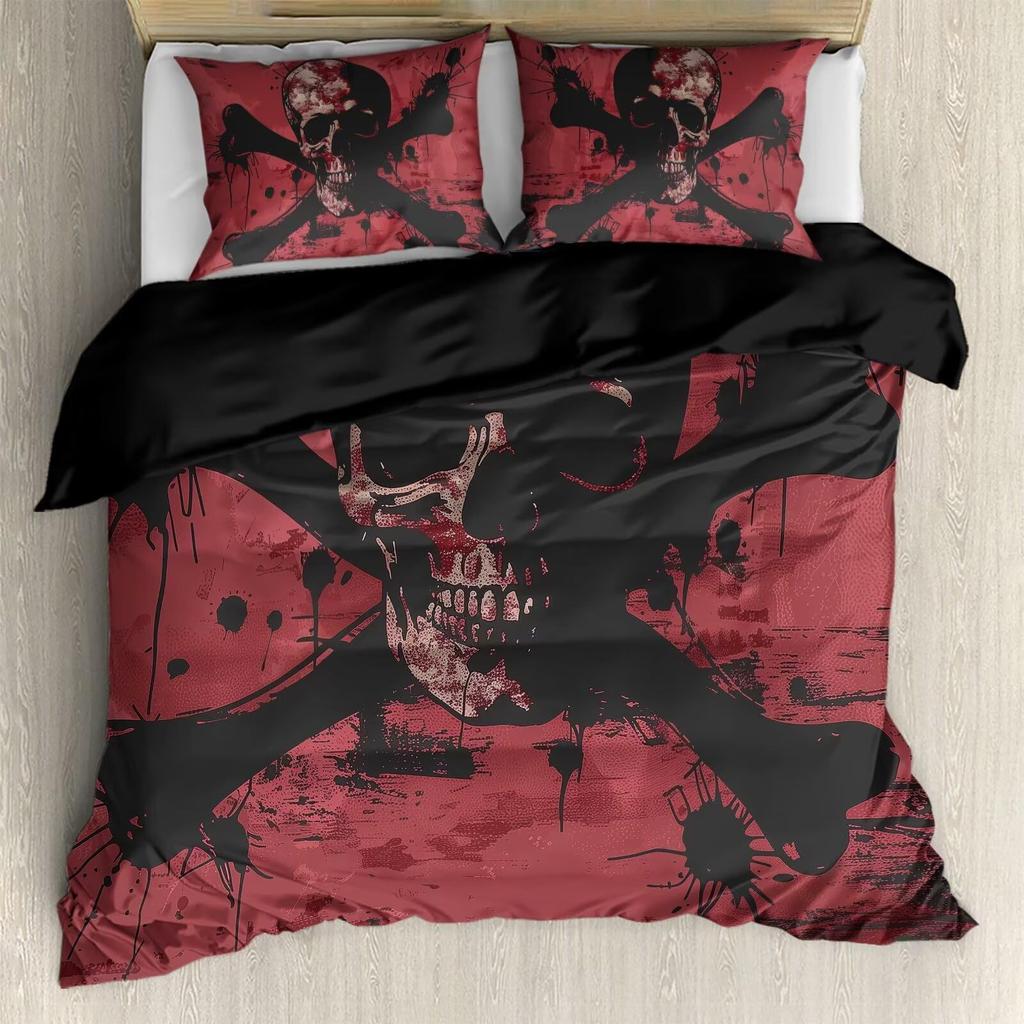 Piraten Totenkopf Bettwäsche Set Drei-teilig Segel Junge 3D Digitaldruck Bettwäsche-Set