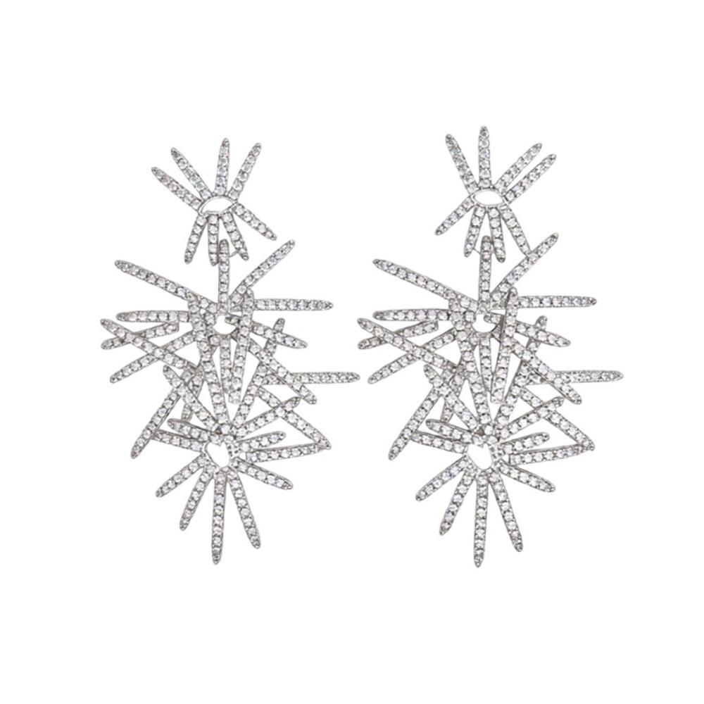 Cubic Zirconia Luxury Zircon Earrings Full Diamond Silver Drop Earrings Shiny Elegant Earrings Wedding Party Jewelry серебряный
