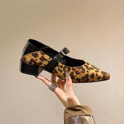 Chaussures Mary Jane Femme Imprimé Léopard Printemps Mode Talons Épais Peu Profonds Élégantes Chaussures de Fête pour Femmes Zapatos De Mujer