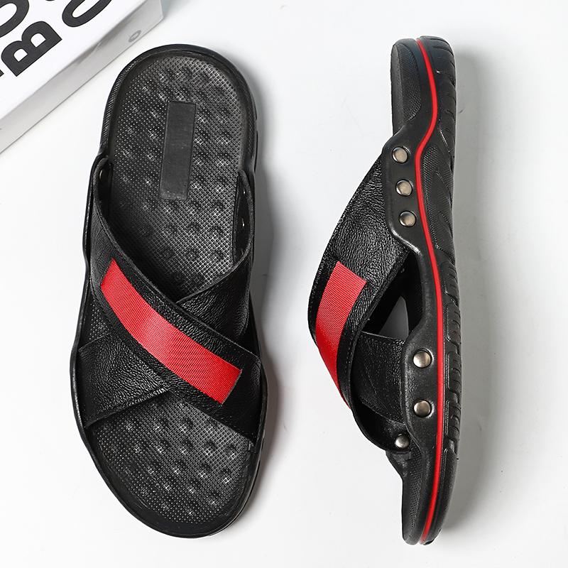 Men Sandals Black White Leather Slippers Outdoor Roman Gladiator Sandals Summer Open Toe Beach Shoes