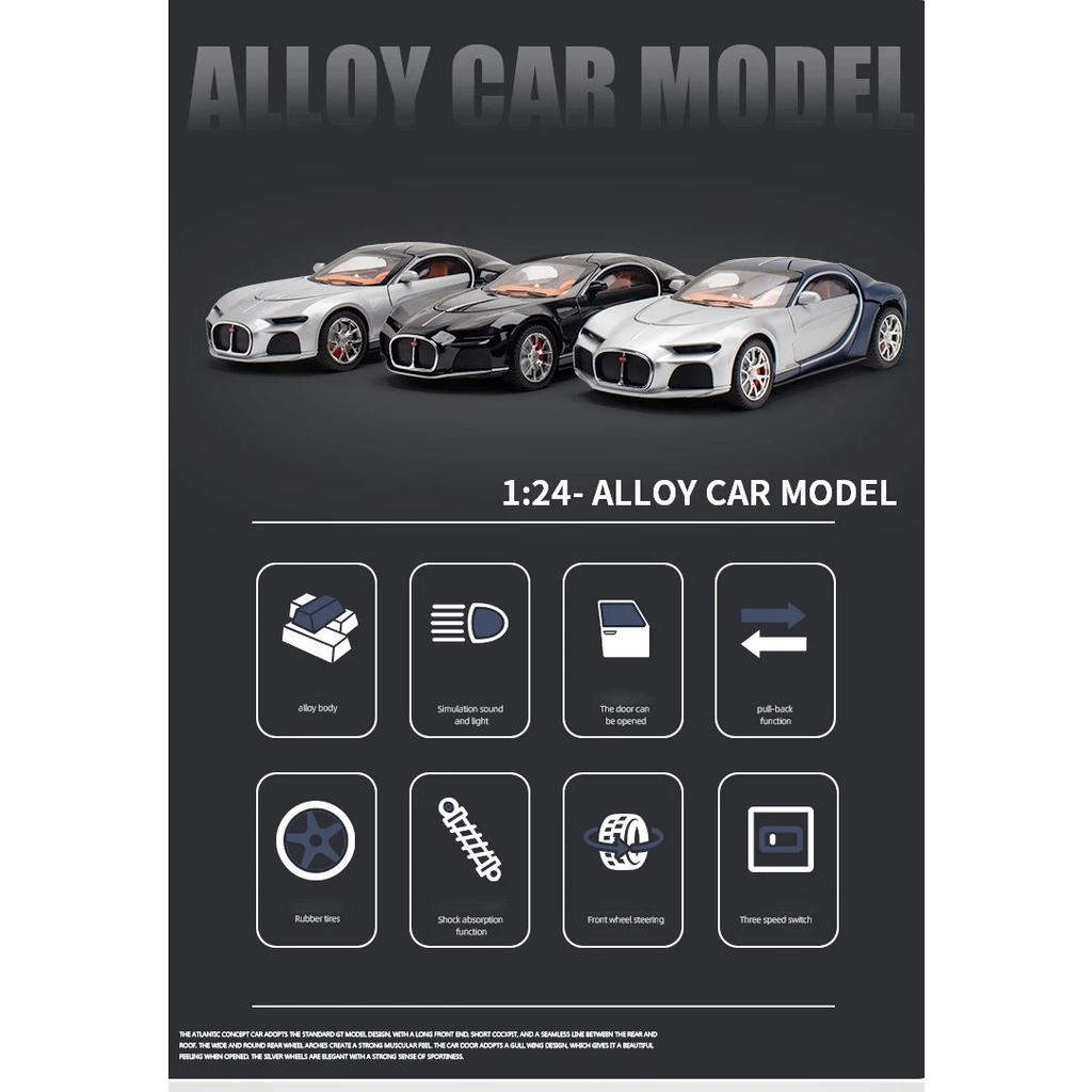 1/24 Bugatti Atlantic Supersportwagen Legierung Spielzeugauto Modell Radlenkung Sound und Licht Kinderspielzeug Sammlerstücke Geburtstagsgeschenk