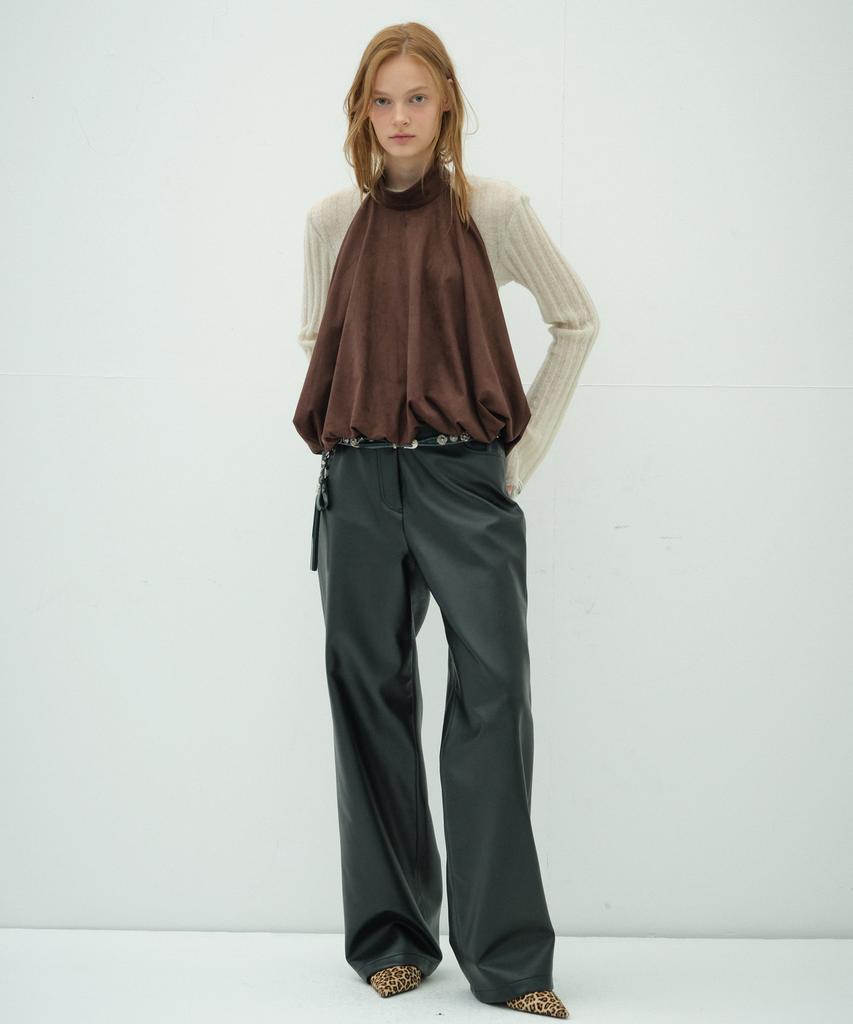 Obeodyupeulleeo Semi Wide Leather Pants_Black