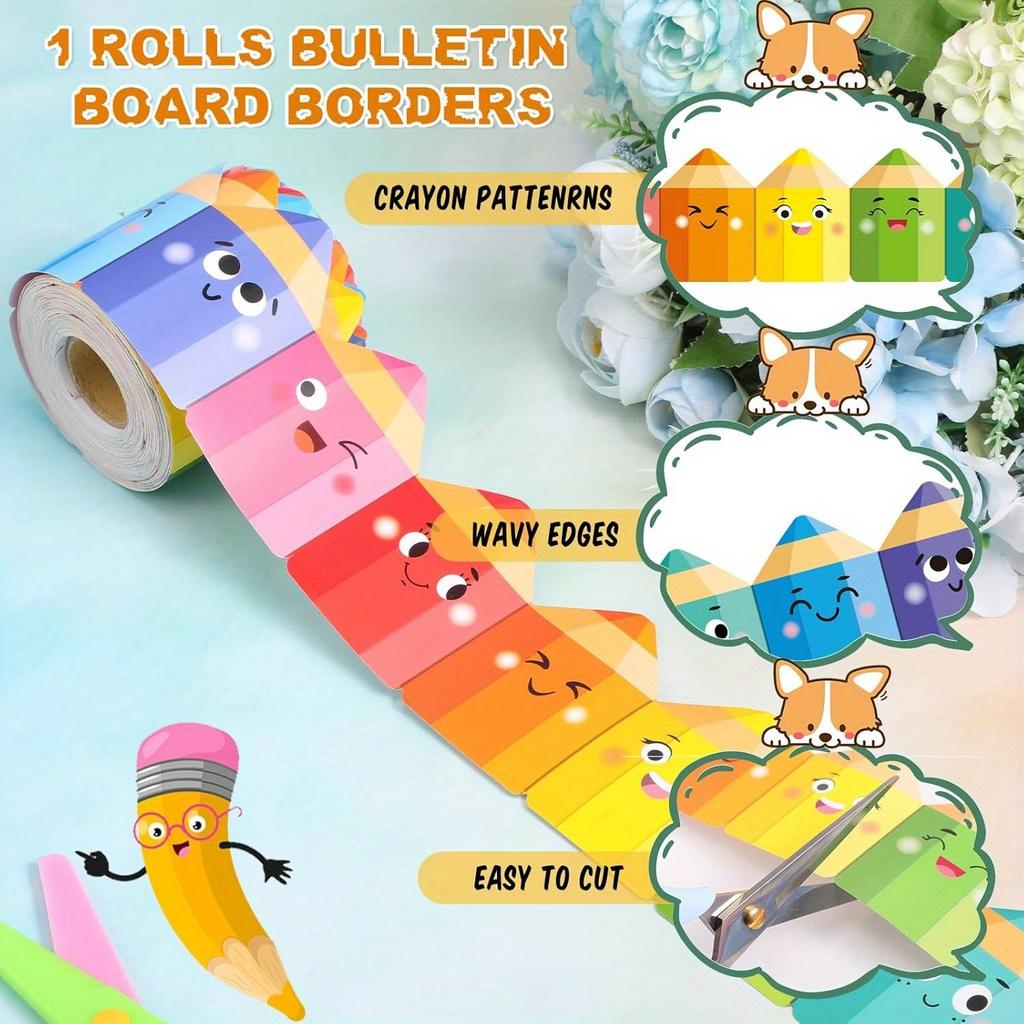 Self-Adhesive Bulletin Board Border with Expressive Eyes, Nose, Mouth Classroom Bulletin Board Decorations, Party Decorations