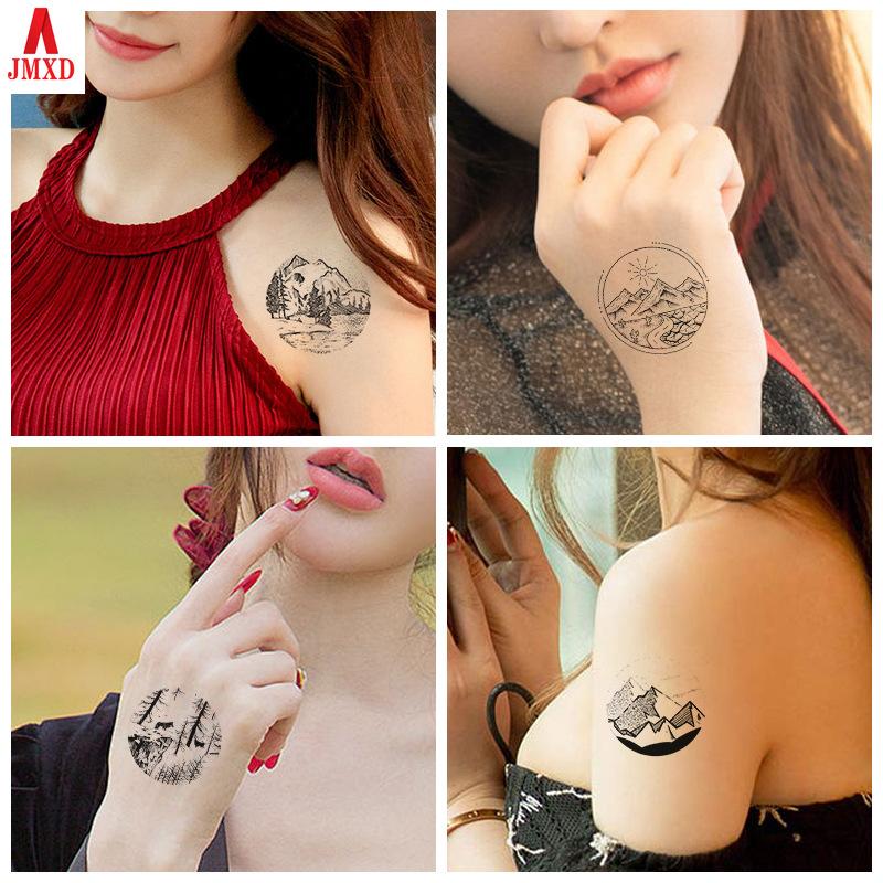 

JMXD 10 шт. художественная татуировка в скандинавском стиле для детей, водонепроницаемая черно-белая наклейка-тату с изображением горного леса и кита