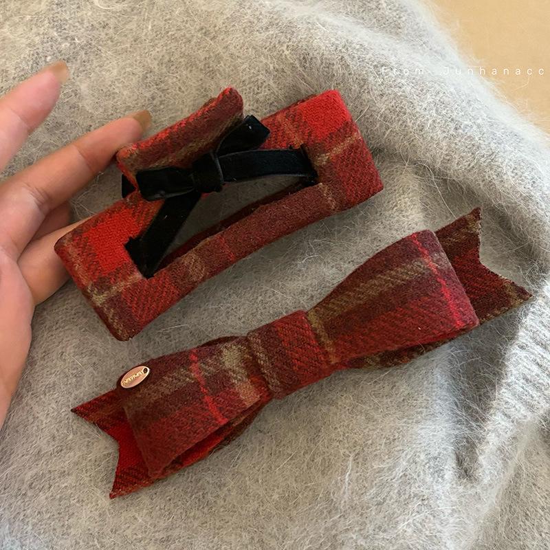 

Preppy Red Plaid Bow Hair Claw Clip for Women