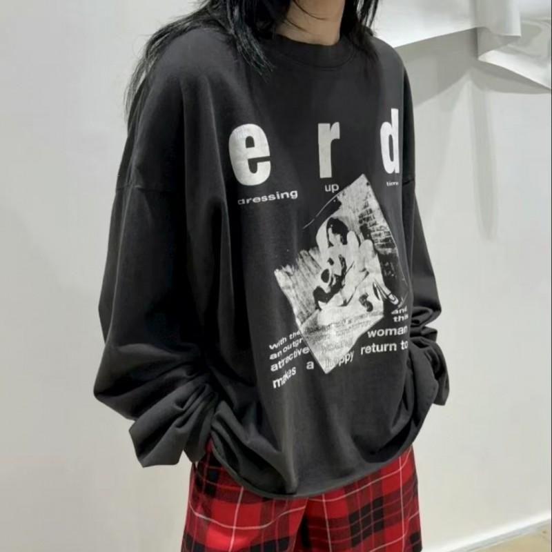 Unisex Vintage American Style Graphic Long Sleeve T-Shirt Loose Fit Streetwear Print Tee Fall