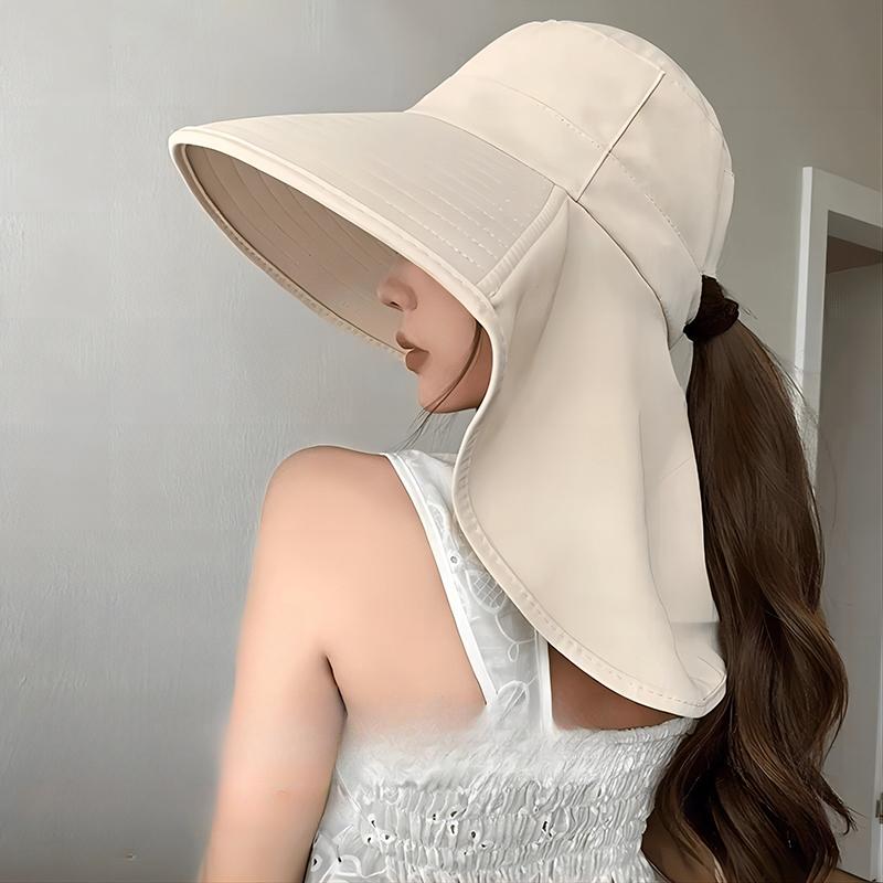 Summer Outdoor Travel Sunshade Sun Hat Detachable Cape Mask Sun Hat Women Ponytail Large Brim Beach Hats