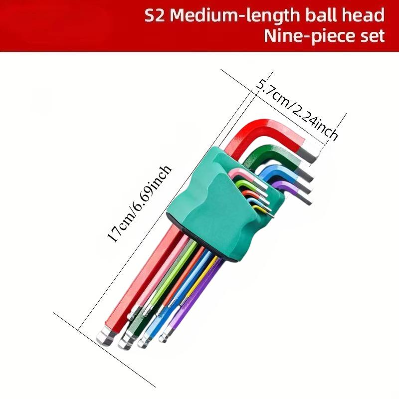 9pcs Industrial Ball End Hex Key Set, Heavy Duty Color Coded Allen Wrenches, for Automotive & Machinery, Torque Wrench