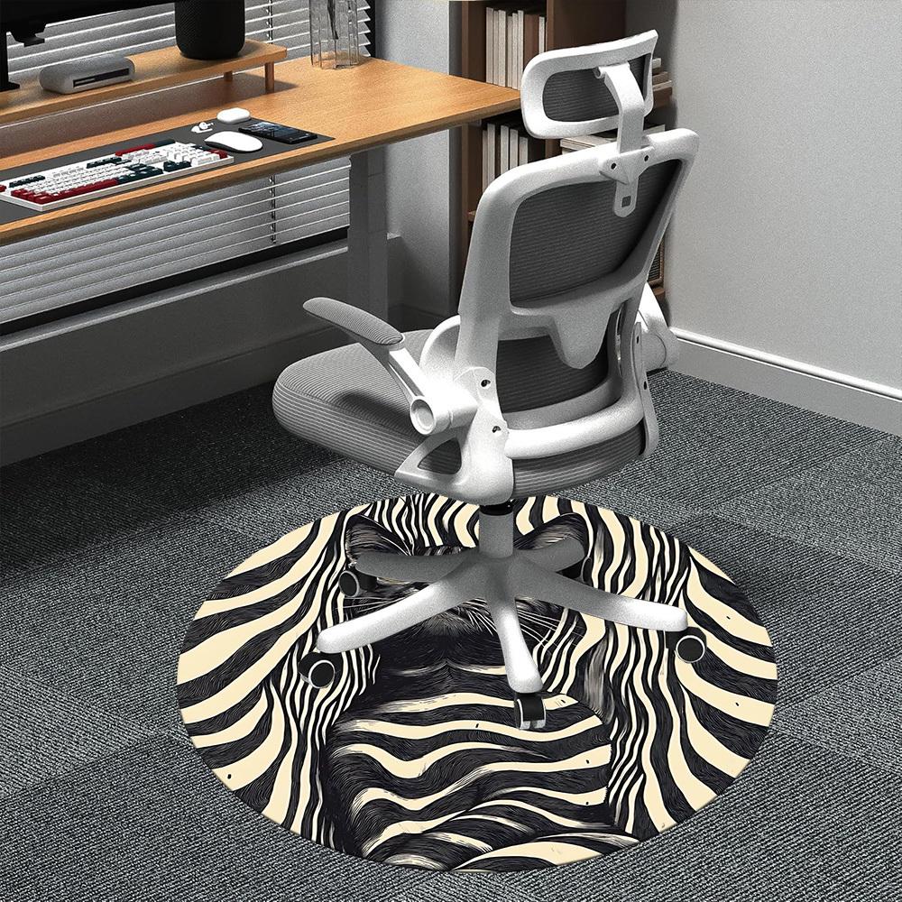 1pc Zebra Cat Office Round Area Rug, Indoor Mat Suitable ForOffice, Under Office Chairs Bedroom Living Room Home Decor, D108