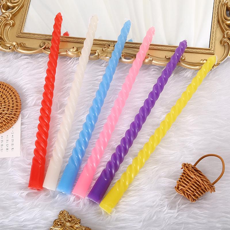 12 Candy-Colored Spiral Candles: Twisted, Smokeless, Long-Stem for European Candlesticks - Perfect for Weddings and Birthdays