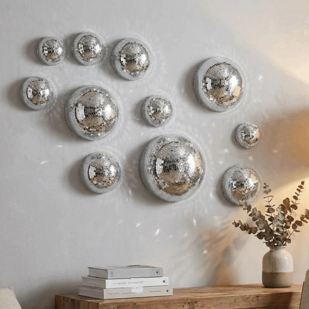 5 Pezzi Specchio Metallico Palla da Discoteca Arte da Parete Semicerchio a Cupola Decorazione da Parete Disco Soggiorno