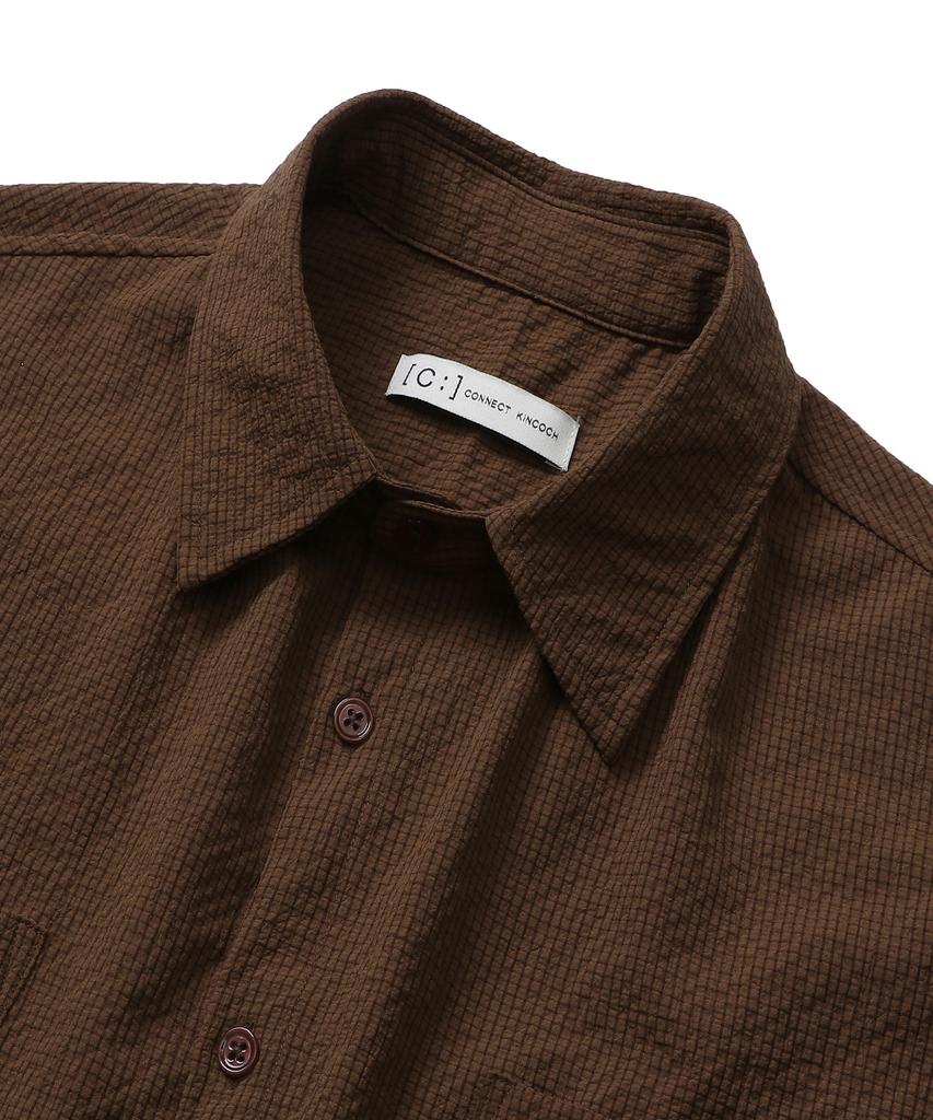 Connect Kinrock Loose Fit Seersucker Short Sleeve Shirt (Brown)