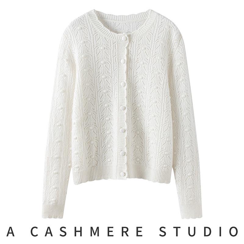 Heavy Industry Cashmere Crochet Hollow Cardigan - Women's Autumn/Winter Loose Knit Fashion Sweater Coat