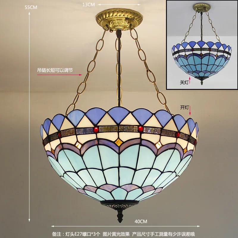 40cm Tiffany Mediterranean Stained Glass Pendant Light Vintage Hanging Lamp for Dining Room Kitchen Light Fixture Home Art Decor