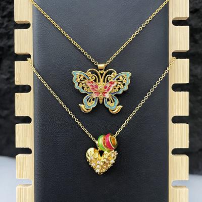 Medieval Same Necklace, Retro Chinese Style Butterfly Pendant, Gold Heart-Shaped Diamond-Encrusted Light Luxury Personalized Necklace