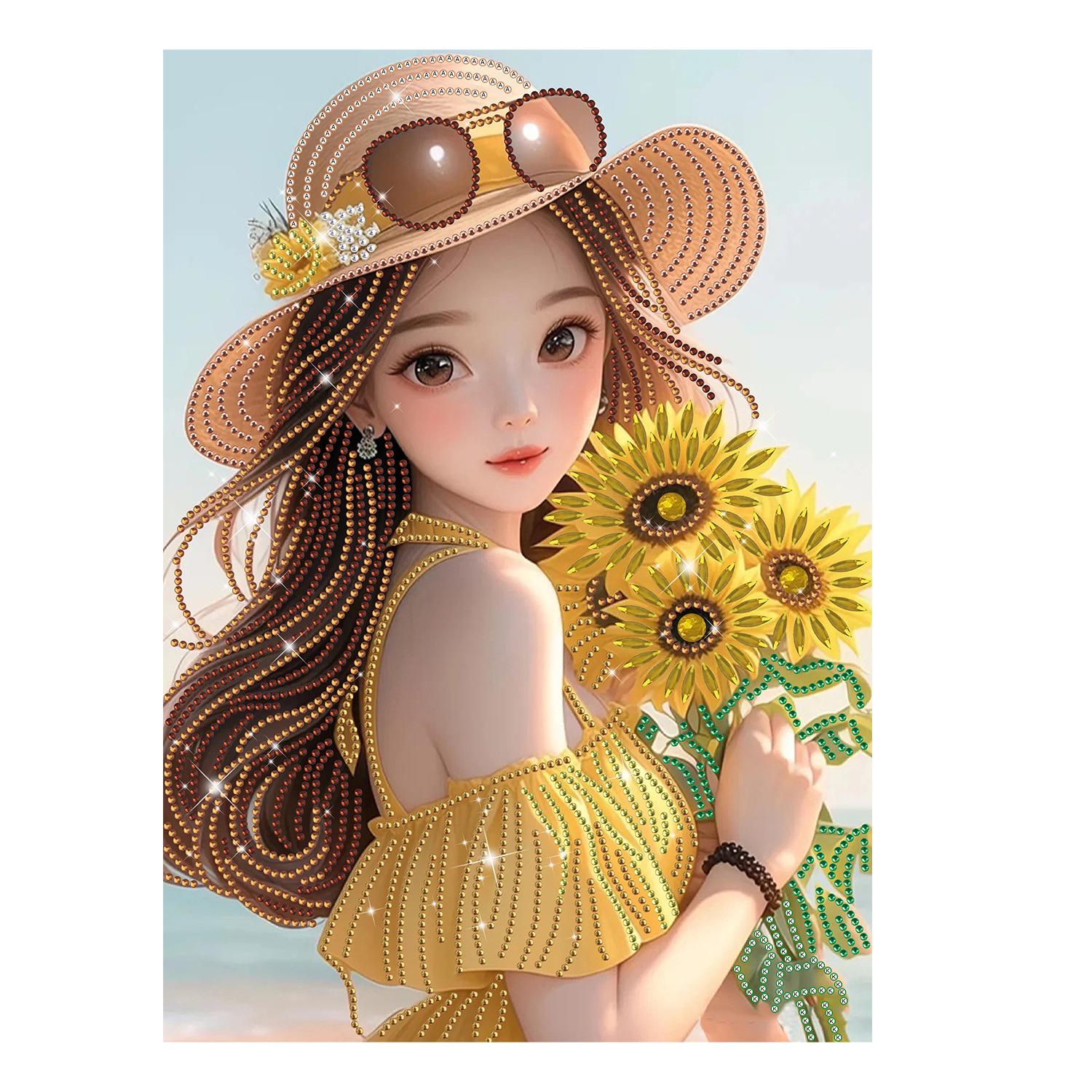 5D Diamond Painting Girl Decorative Painting DIY Cartoon Flower Character Handmade Digital Painting Kit